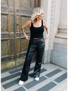 GAP Faux Leather Flare Pants High Rise Black Petite 26 NWT
